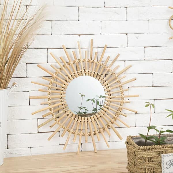 Miroir rond rotin stylé en forme de soleil – Image 2