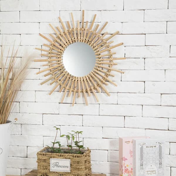 Miroir rond rotin stylé en forme de soleil – Image 3