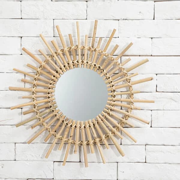 Miroir rond rotin stylé en forme de soleil – Image 4