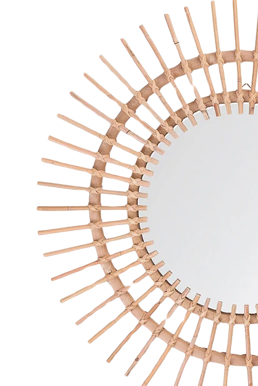 Miroir en rotin avec structure en bois