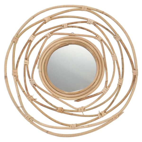 Miroir rotin rond de style nordique sur fond blanc