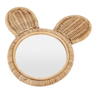 Petit miroir rotin amusant avec oreilles sur fond blanc