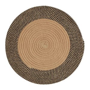 Tapis rotin rond au design rétro sur fond blanc