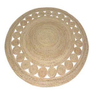 Tapis rotin rond et naturel sur fond blanc